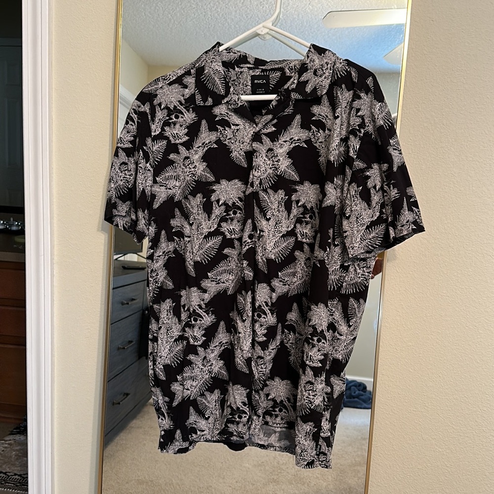 RVCA Black and White Tropical Button Down